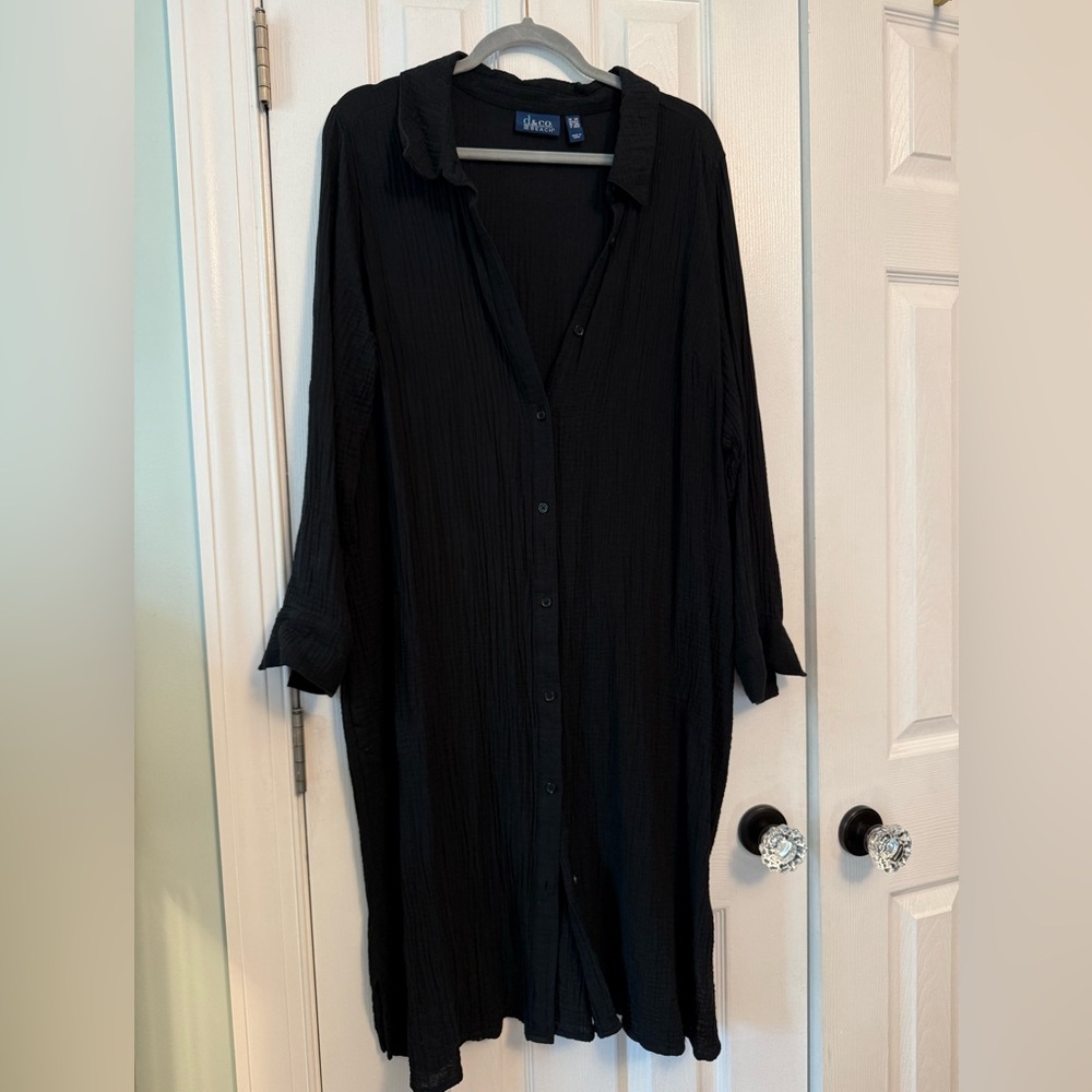Denim&Co Beach Black Button-Down Swim Coverup